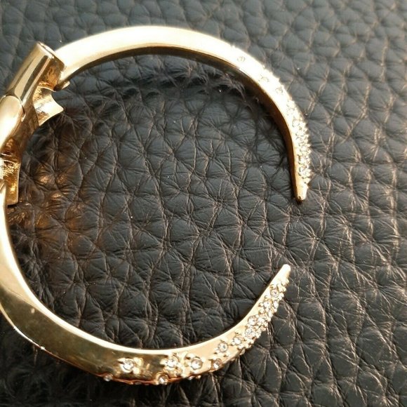 Alexis Bittar Gold tone Bow and rhinestones bracelet Narrow Cuff Adjustable - Picture 4 of 4